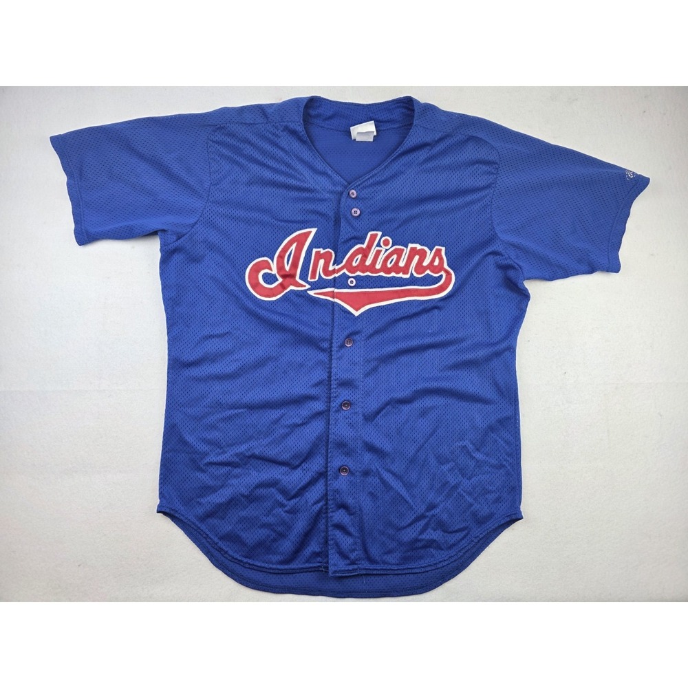 Vintage Cleveland Indians Spellout Blue Baseball Jerseys Stitched Mens XL #21